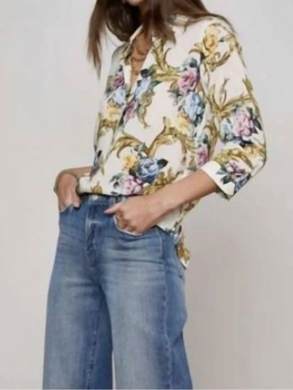 NWT L’AGENCE Camille Floral Print Button-Front Three-Quarter Sleeve Blouse - XS